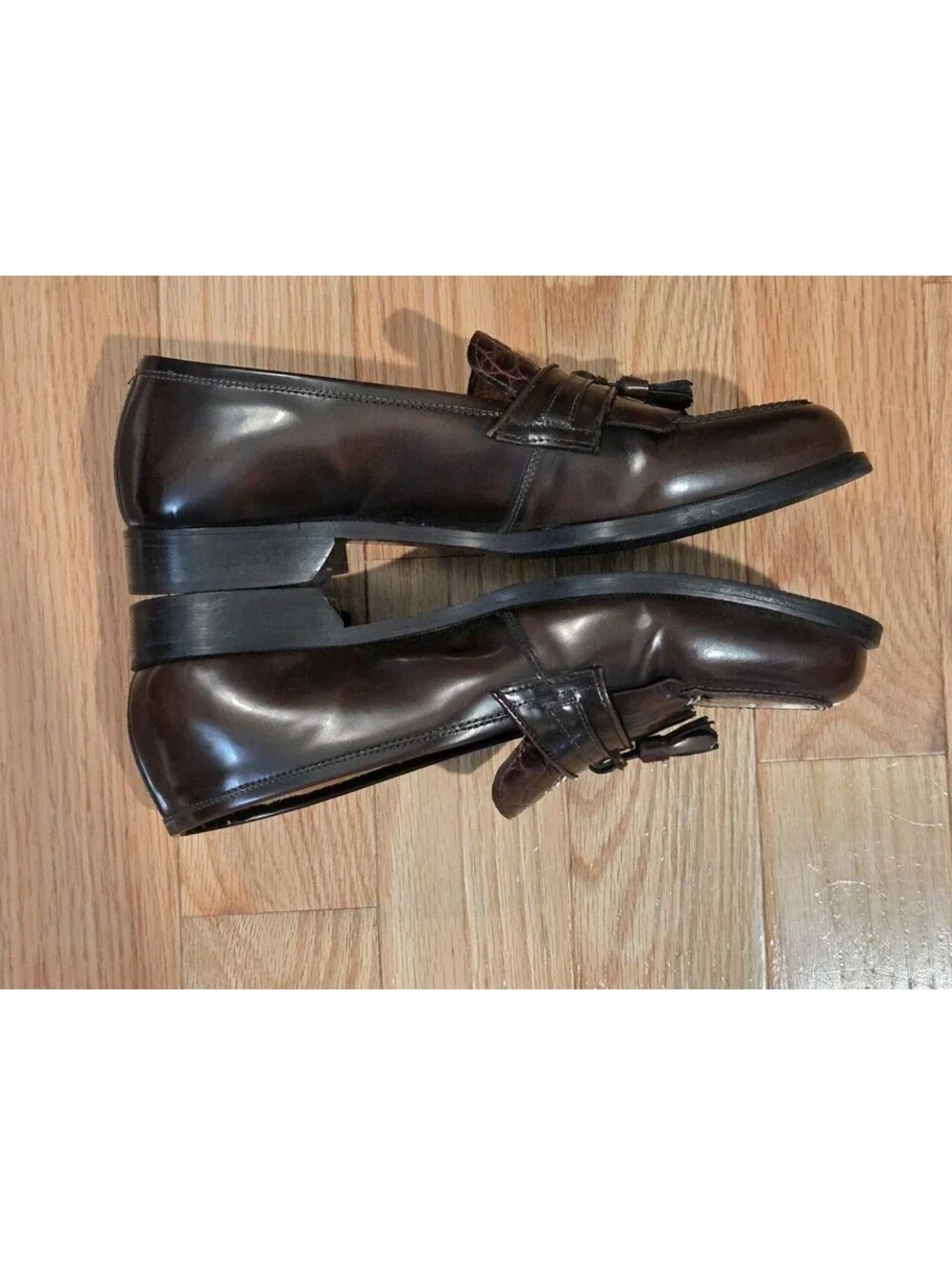 Bostonian Sz 10 W Florentine Brown Croc Embossed Leather Tassel Loafers Italy